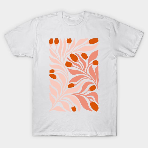 Terra Peach Abstract Florals T-Shirt by JunkyDotCom